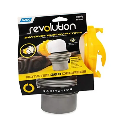 Camco 39471 Revolution 4-in-1 Sewer Elbow - Bayonet Style Elbow Rotates 360 Degrees and is Detachable- Built-in Gasket for an Odor Tight Connection 39471_68