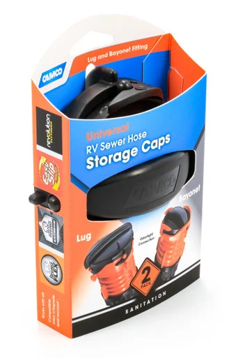 Camco RV Sewer Hose Storage Cap Set - Lug and Bayonet Caps | Allows You to Seal Both Ends of Your Sewer Hose Before Storing | Odor and Leak Proof Connection - 2 Pack (39752) 39752_68