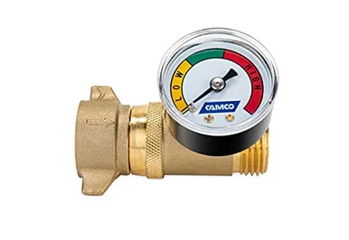 Camco Brass Water Pressure Regulator with Gauge- Helps Protect RV Plumbing and Hoses from High-Pressure City Water - Easy Read Gauge- Lead Free (40064) 40064_68