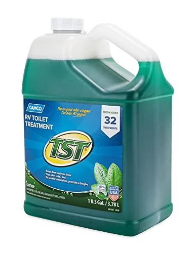Camco TST Fresh Scent RV Toilet Treatment- Formaldehyde Free- Breaks Down Waste And Tissue- Septic Tank Safe- Treats up to 32 - 40 Gallon Holding Tanks (128 Ounce Bottle) - TST Green - 40227 40227_68