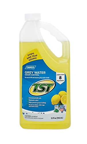 Camco TST Lemon Scent RV Grey Water Odor Control- Stops Sink Trap Odors- For Use In Drains- Sink Traps and Waste Vents- Treats up to 8 - 40 Gallon Holding Tanks (32 Ounce Bottle) - 40252 40252_68