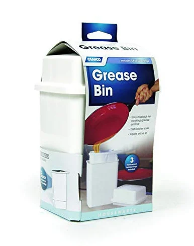 Camco Grease Storage Container – Easily Contain and Dispose Used Cooking Grease- Foil Lined Bags Seal in Odor- Prevent Drain Clogs (42281) - White