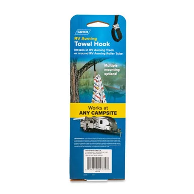 Camco RV Awning Towel Hook - Allows You to Hang Wet Towels and Swimsuits from Your RV Awning Track - Features (2) Adjustable Hooks (42735)