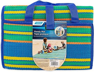 Camco Handy Mat with Strap- Perfect for Picnics- Beaches- RV and Outings- Weather-Proof Resistant (Blue/Green - 60 x 78) - 42805