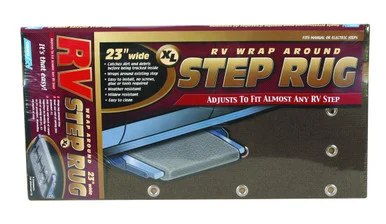 Camco Wrap Around Step Rug- Protects Your RV From Unwanted Tracked In Dirt- Works on Electrical and Manual RV Steps - Extra Large (Brown) (42931)