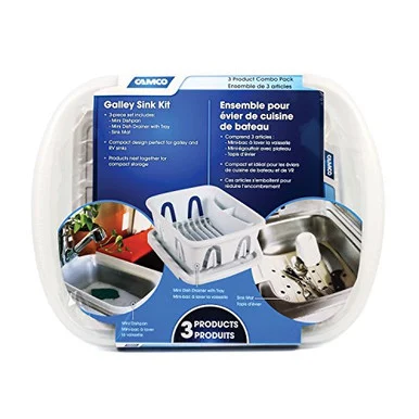 Camco 43517 White Sink Kit with Dish Drainer- Dish Pan and Sink Mat-Pack of 1 43517_68