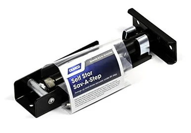 Camco Self-Stor Step - Mounts Under RV Steps to Stabilize Steps and Prevent RV Movement and Swaying- Lifts Up For Easy Storage After Use - One Time Installation (43671) - Black 43671_68
