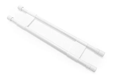 Camco 28 Double RV Refrigerator Bar- Holds Food and Drinks in Place During Travel- Prevents Messy Spills- Spring Loaded and Extends Between 16 and 28 - White (44073)