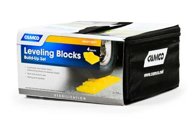 Camco Heavy Duty Leveling Blocks- Ideal For Leveling Single and Dual Wheels- Hydraulic Jacks- Tongue Jacks and Tandem Axles (4 pack) - Yellow - 44501 44501_68