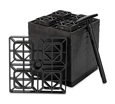 Camco FasTen 2x2 Leveling Block For Single Tires- Interlocking Design Allows Stacking To Desired Height- Includes Secure T-Handle Carrying System- Brown (Pack of 10) - 44521 44521_68