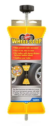 Camco RV Wheel Stop- Stabililizes Your Trailer by Securing Tandem Tires to Prevent Movement While Parked- 26 to 30 Tires- Small (44652)