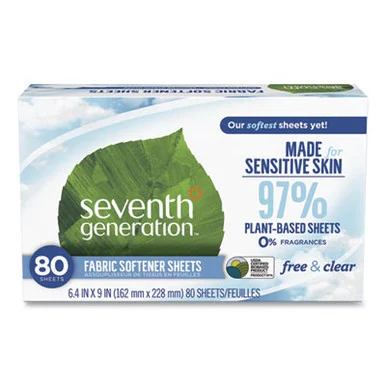 Seventh Generation 44930CT Natural Fabric Softener Sheets, Unscented, 80 Sheets/box, 4/carton
