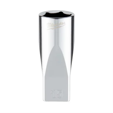 Milwaukee Electric Tools 45-34-9053 Milwaukee Tool Milwaukee Tool 1/4" Drive 15mm Metric Deep Socket With Four Flat Sides, 6-point, Vanadium Steel, Chrome