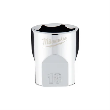 Milwaukee Electric Tools 45-34-9088 Milwaukee Tool Milwaukee Tool 3/8" Drive 18mm Metric Socket With Four Flat Sides, 6-point, Vanadium Steel, Chrome