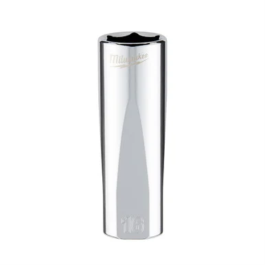 Milwaukee Electric Tools 45-34-9095 Milwaukee Tool Milwaukee Tool 3/8" Drive 16mm Metric Deep Socket With Four Flat Sides, 6-point, Vanadium Steel, Chrome