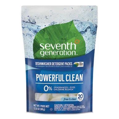Seventh Generation 45180EA Natural Automatic Dishwasher Detergent Packs, Free And Clear, 45 Powder Packets/box