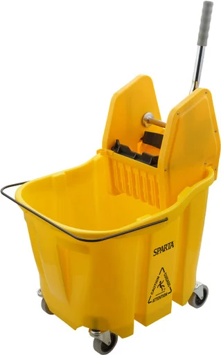 San Jamar 4690404 Omnifit Mop Bucket With Down Press Wringer, 35 Qt, Yellow