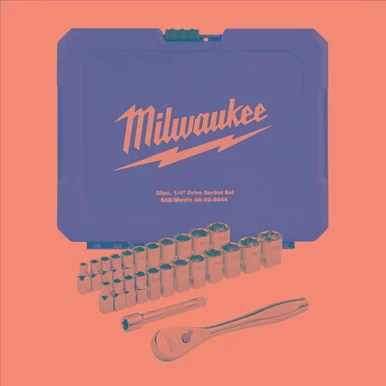 Milwaukee Electric Tools 48-22-9044 25pc 1/4" Drive Metric & Sae Ratchet And Socket Set With Four Flat Sides