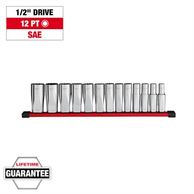 Milwaukee Electric Tools 48-22-9424 Milwaukee Tool 13pc 1/2 Inch Drive 12-point Deep Well Sae Socket Set