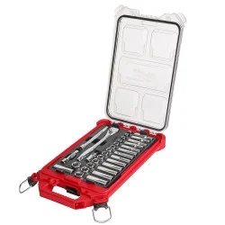 Milwaukee Electric Tools 48-22-9482 Milwaukee Tool 32pc 3/8" Metric Ratchet And Socket Set With Packout Low-profile Compact Organizer
