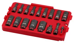 Milwaukee Electric Tools 49-66-6815 Milwaukee Tool Shockwave Impact Duty Socket 3/8” Dr 17pc Sae Tray Set