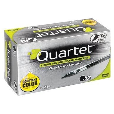 Quartet® EnduraGlide® Dry-Erase Markers, Fine Tip, Black, 12 Pack (500113m)