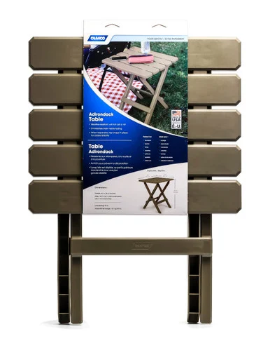 Camco 21048 51886 Mocha Large Adirondack Portable Outdoor Folding Side Table- Perfect for The Beach- Camping- Picnics- Cookouts & More- Weatherproof & Rust Resistant 51886_68