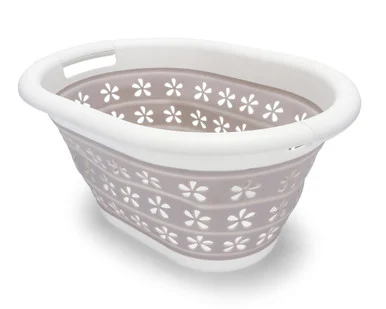 Camco White/Taupe Collapsible Utility/Laundry Basket – Perfect for Homes- Boats- and RVs – Easy Grip Carrying Handles - Foldable for Compact Storage-small - 51951 51951_68