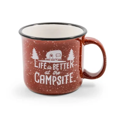 Camco Life is Better at The Campsite Ceramic Coffee Mug - Great for Use While Camping and Outdoors. Microwave and Dishwasher Safe Speckled Red- 12 oz. (53235)