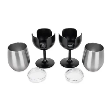 Camco 53485 Wine Tumblers Stainless Steel Black 8 Oz 2 Pack 53485_68