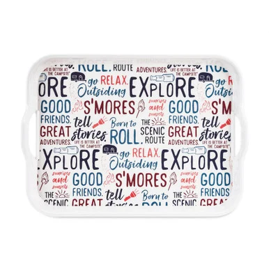 Camco Life is Better at the Campsite Melamine RV Serving Tray- Graffiti Design | Allows You to Easily Carry and Serve Food | Perfect for Kitchen Prep- Storage- RVing- Indoor and Outdoor Use (53486)