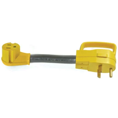 Camco Heavy Duty RV Dogbone Electrical Adapter with Innovative 180 Degree Bend Design and PowerGrip Handle - 30 Amp Male to 15 Amp Female- 12 (55155) - Yellow
