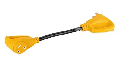 Camco Heavy Duty RV Dogbone Electrical Adapter with Innovative 180 Degree Bend Design and Easy PowerGrip Handle - 50 Amp Male To 30 Amp Female- 18 (55175) - Black