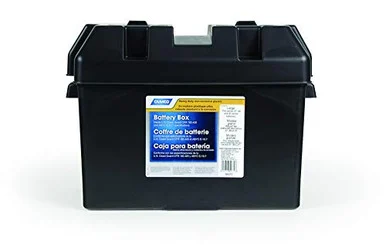 Camco Large Battery Box with Straps and Hardware - Group 27- 30- 31 |Safely Stores RV- Automotive- and Marine Batteries |Durable Anti-Corrosion Material | Measures 7 ¼ x 13 ¾ x 8 -5/8 - (55372)