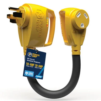 Camco 55563 RV Power Grip Dogbone Adapter 50A Male to 30A Female with Surge Protection 55563_68_1