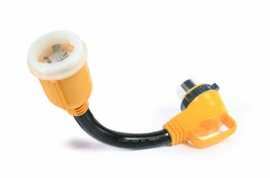 Camco 55572 18 50 AMP Locking Male/50 AMP Locking 90 Degree Female PowerGrip Dogbone Electrical Adapter