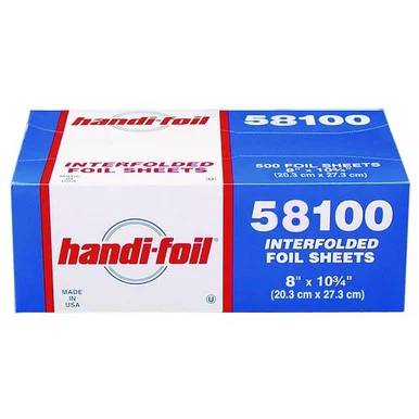 Handi Foil 58100 Interfolded Foil Sheets, 55 Gauge, 8 X 10.75, 500 Sheets/box, 6 Boxes/carton