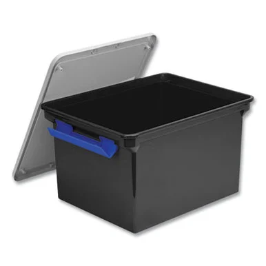 Storex 61543U04C Tote With Locking Handles, Legal/letter, 13.9" X 18.3 X 10.6", Black/silver/blue, 4/carton