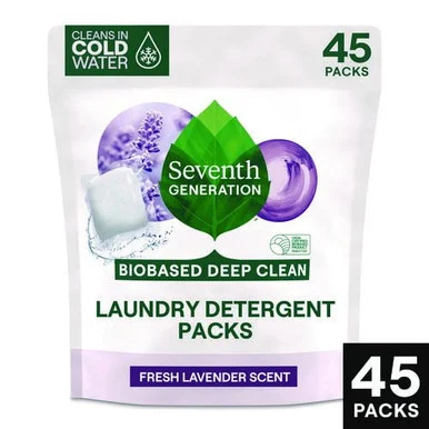 Seventh Generation 62692700 Natural Laundry Detergent Packs, Powder, Lavender Scent, 45 Packets/pack, 8/carton