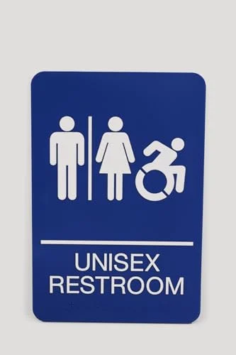 U.S. Stamp & Sign 7771 Ada Sign, Unisex Restroom, 6 X 9, Blue Face, White Graphics