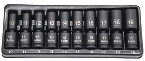 Astro Pneumatic 78344M 3/8 Inch Drive Mid-length Pinless Universal Impact Sockets - Metric - 10 Piece
