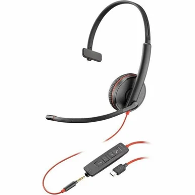 Poly Blackwire 3215 Monaural USB-C Headset + 3.5mm Plug + USB-C/A Adapter (8X227AA)