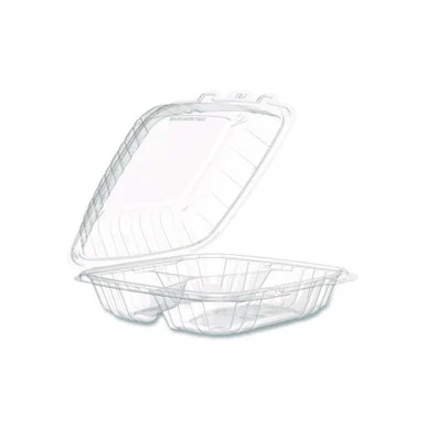 Dart 90PPHT3 Microwaveable Hinged Containers, 3 Compartments, 9 X 8.75 X 3, Clear, Plastic,150/carton