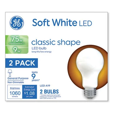 Sli Lighting 93109032 Classic Led Soft White Non-dim A19 Light Bulb, 9 W, 2/pack