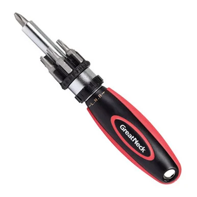 Great Neck 950DE Ratcheting Screw/nut Driver Set, Phillips/slotted/star Bits, 7" Long, Black/red