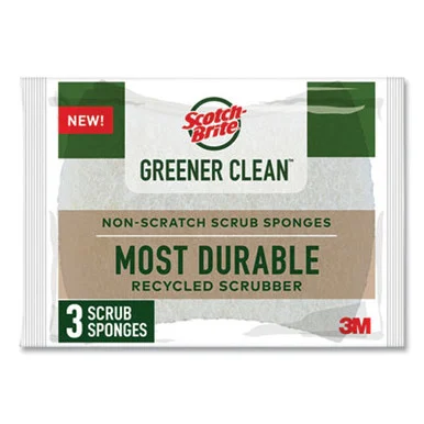 3m 97033UG Greener Clean Non-scratch Scrub Sponge, 2.6 X 3.3, 0.7" Thick, White, 3/pack