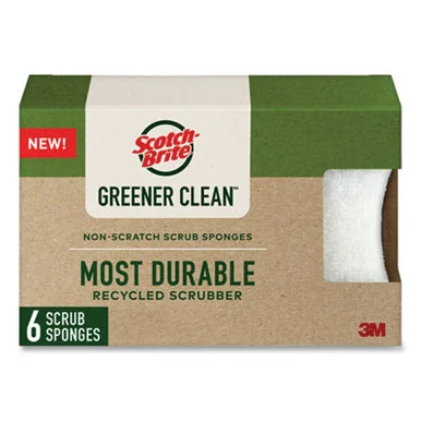 3m 97036UG Greener Clean Non-scratch Scrub Sponge, 2.6 X 3.3, 0.7" Thick, White, 6/pack