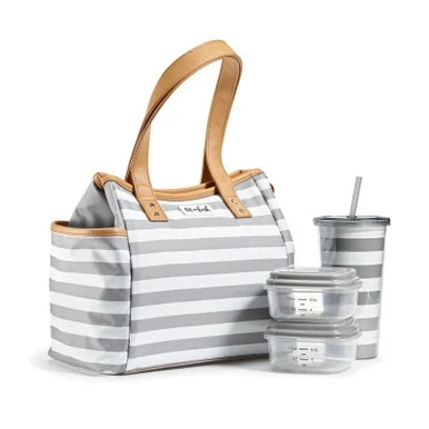 Fit & Fresh 993FF2927 Gray Medium Stripe 2-Container and Tumbler Set