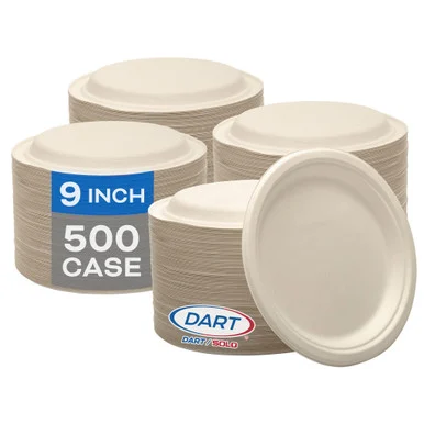 Dart 9FBRP1 Compostable Molded Fiber Dinnerware, Proplanet Seal, Plate, 9" Dia, Natural, 500/carton