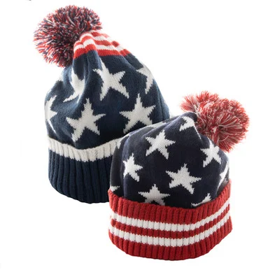 Blackcanyon Outfitters American Flag Knit Hat Amerknit20 Winter Beanie Hats Acrylic Knit Cuffed Beanie Cap Cozy Patriotic Pom Hat For Men And Women